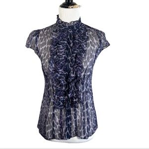 Nanette Lepore Short Sleeve Sheer Leopard Print Blouse